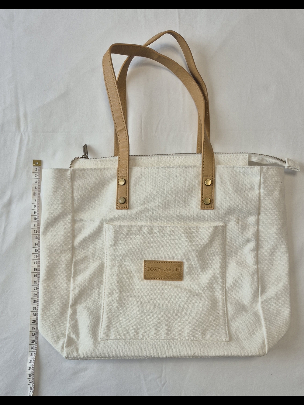 Cozy Earth White Canvas Tote with Tan Handles - Picture 4 of 10